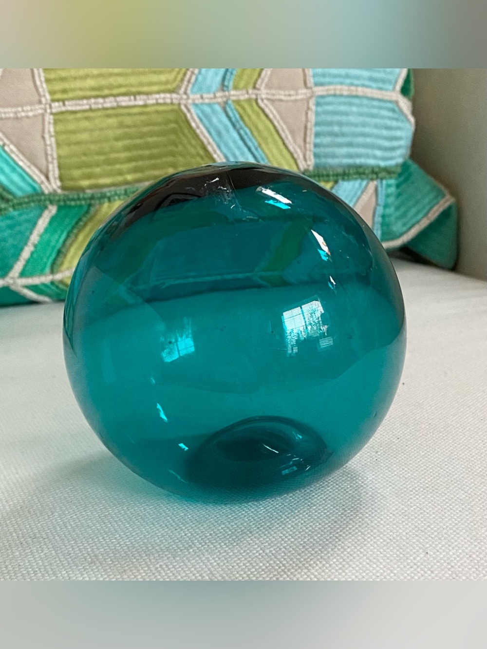 Vintage Teal Blue Glass Fishing Float Ball Decorative Sphere 4"